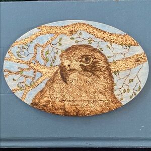 Wood-Burned Bird Art on Oval Plaque